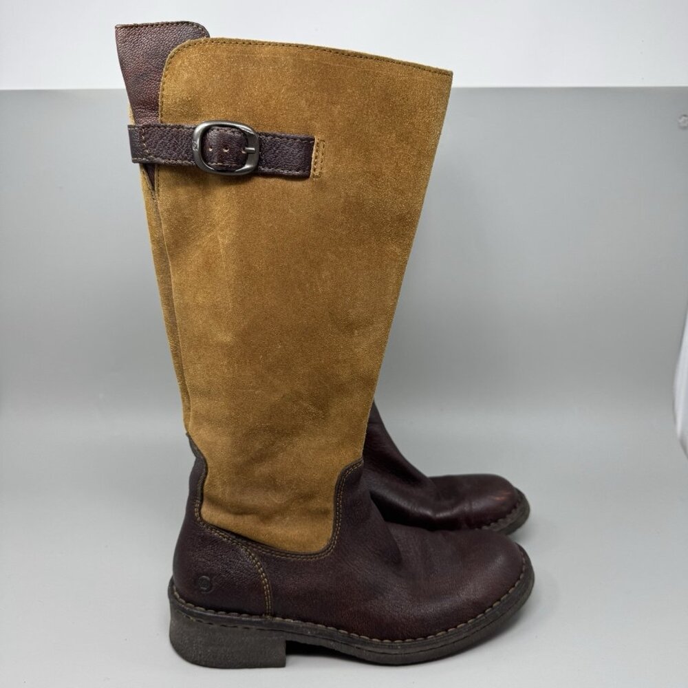Born Equestrian Crown Boret Tan & Brown Leather/Suede Boots Women’s Size 6.5 M